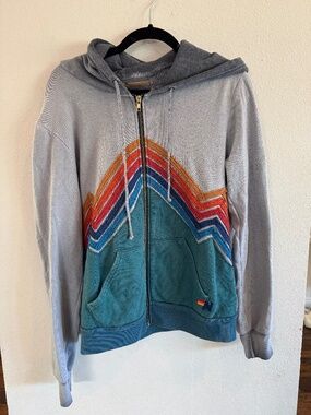 Aviator Nation Vintage Chevron Zip Hoodie Gray Medium